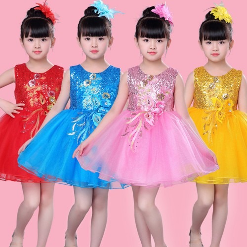 Children's  kindergarten princess singers host modern dance dress jazz dance cosplay costumes girls pettiskirt dance clothes sequined skirt performance clothing